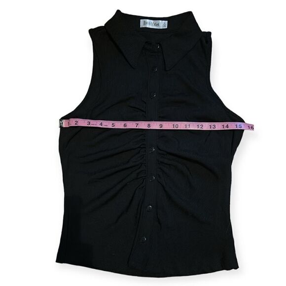 Roommates Ruched Collared Black Button Up Tank Top Shirt Blouse Large L NWT - Picture 7 of 8